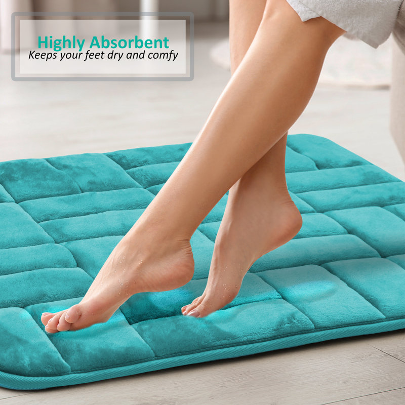 Teal Small Memory Foam Microfiber Bath Rug