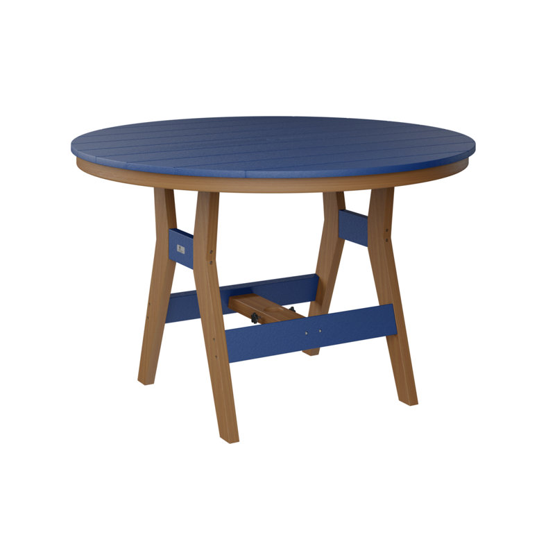 Harbor Outdoor Round Bar Table, Pacific Blue, Natural Teak