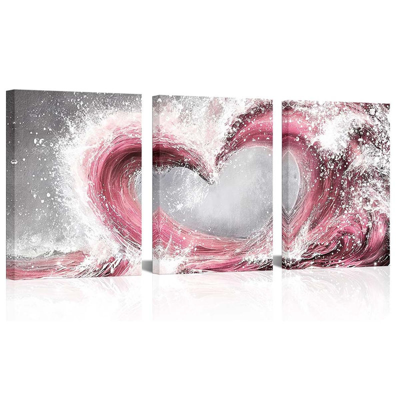3 Piece Wrapped Canvas Print, Pink
