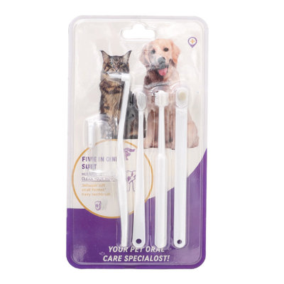 Ensemble de brosses à dents pour animaux de compagnie avec brosse à doigts pour chiens et chats, blanc
