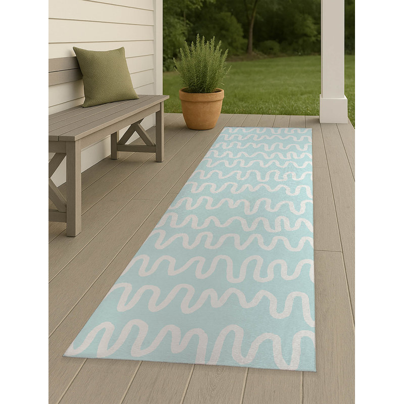 Wiggle Stripe Non-Slip Outdoor Rug, Runner 2'6" x 8'