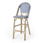Ensemble de 2 tabourets de bar 29,5 po en rotin français d'extérieur, bleu marine et blanc avec structure en aluminium et finition en bambou