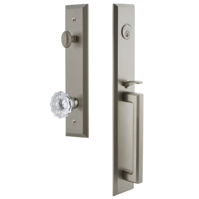 Fifth Avenue Handleset with Single Cylinder Deadbolt and Fontainebleau Door Knob and Rosette
