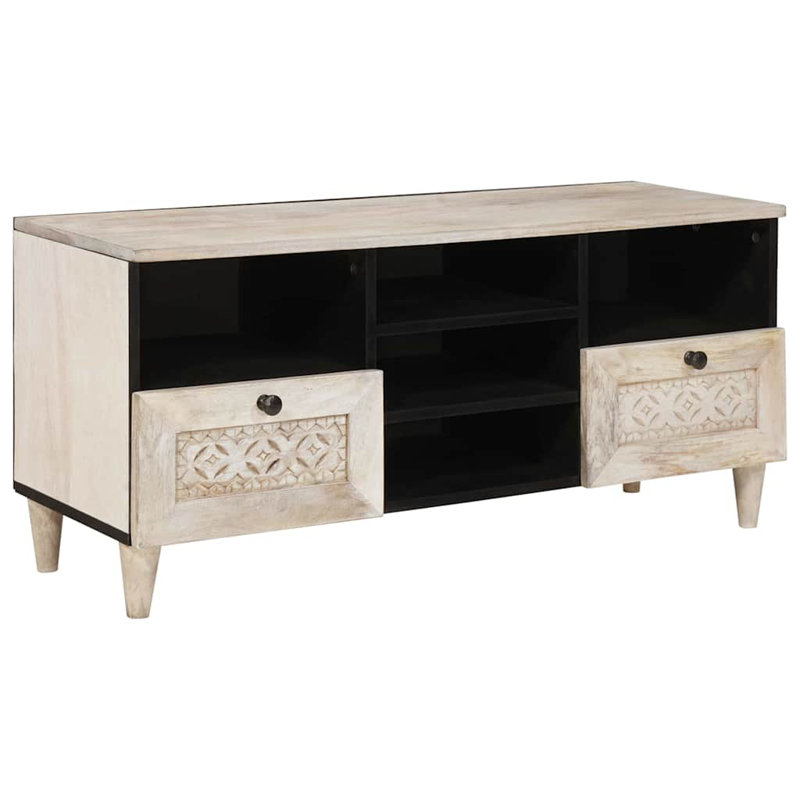 TV Cabinet With Drawer 100 X 33 X 46 Cm Solid Mango Wood, White
