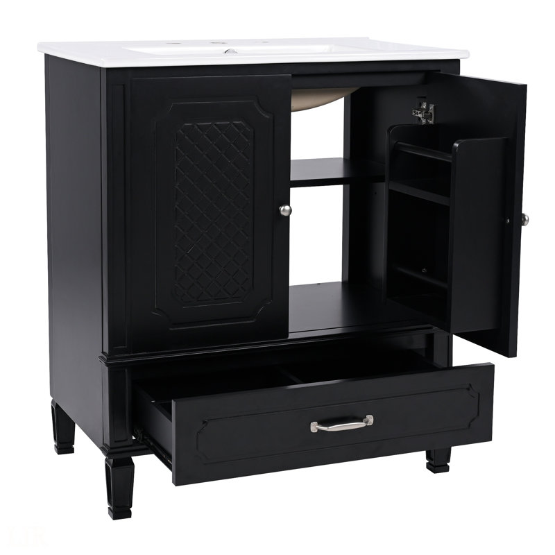 Meuble-lavabo de 30 po avec lavabo style rétro, espace de rangement multifonctionnel, tablette de porte, porte à fermeture douce, meuble-lavabo