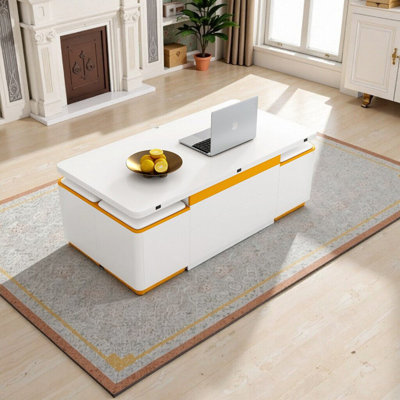 Table basse à plateau relevable multifonctionnel avec tabourets de rangement 47,2 po