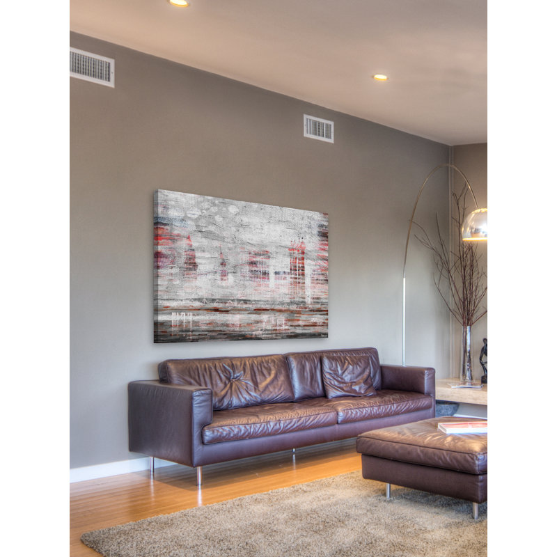 Abstract Red and Gray Cityscape Canvas Print, 18" x 12"
