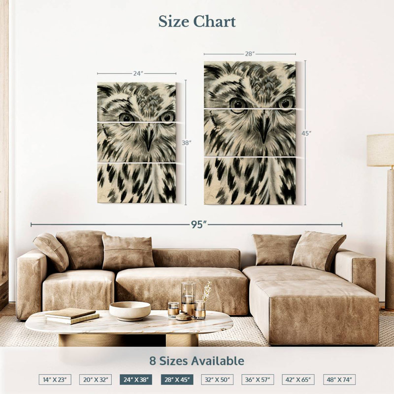 Hibou gris anthracite I, H 45 po x l 28 po