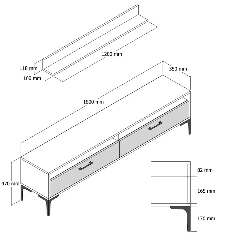 Modern TV Unit with Wall Shelf, Walnut & Anthracite, 70.9 x 18.5 x 13.8 inches | 100% Melamine Coated Particle Board, Thickness: 0.7 inches | Sleek Design, Metal Legs, Plastic Handles, Multiple Shelves for Storage & Display