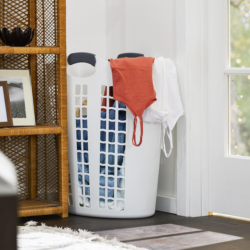 Panier à linge Easy Carry Flex, grand panier à linge ventilé en plastique léger avec poignées 87,5 litres, blanc (paquet de 2)