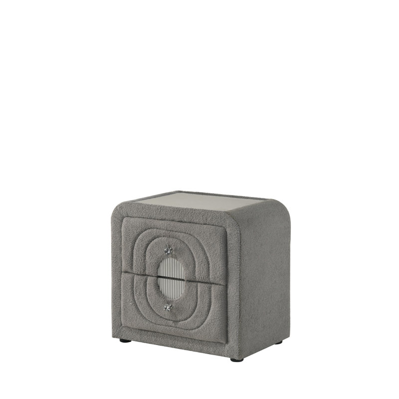 Table de chevet Shelyn Grey Teddy Sherpa & Chrome (table de chevet uniquement)