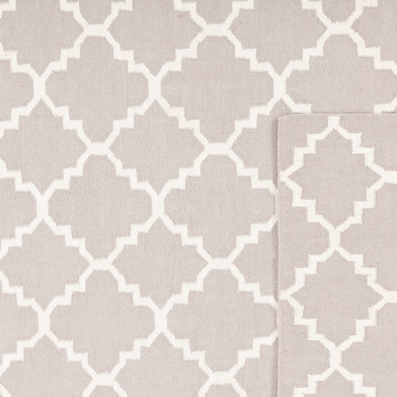 Rodgers Hand Woven Flat Weave Wool/Cotton Geometric Rug in Gray, Square 6'