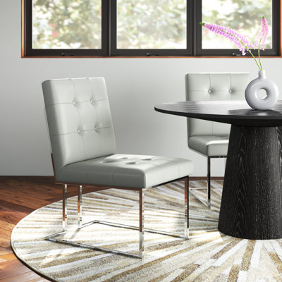 Vanderbilt PU Leather Button Tufted Armless Dining Chair with Stainless Steel Frame