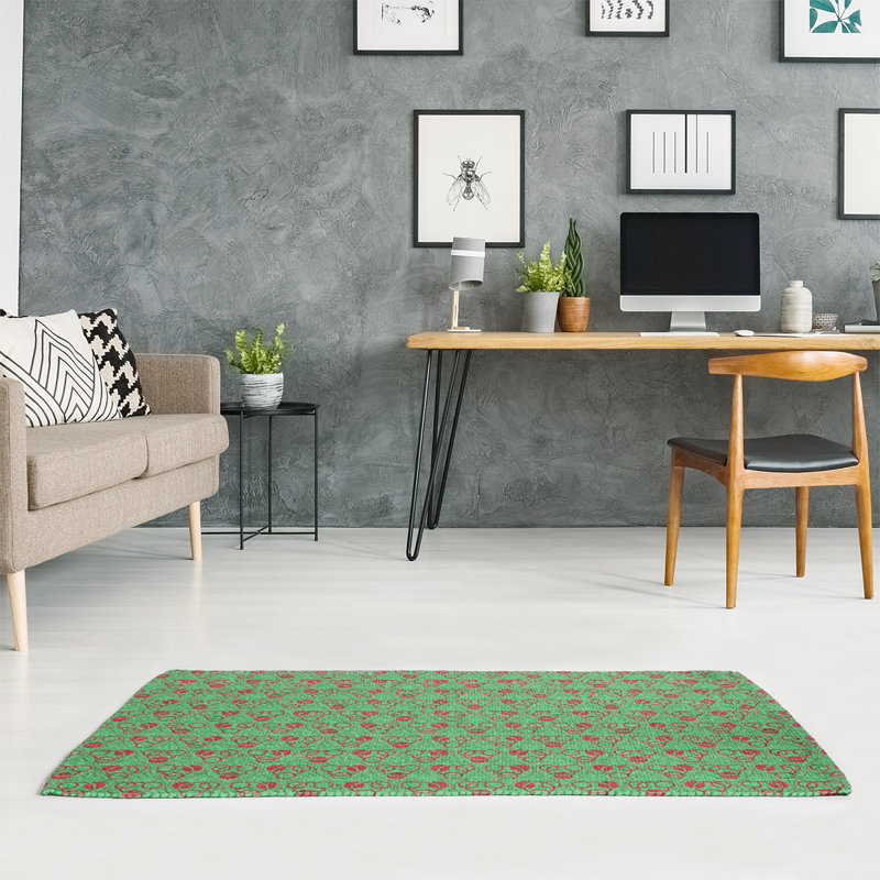 Tapis vert/rouge fait main, Rectangle 5 pi x 7 pi