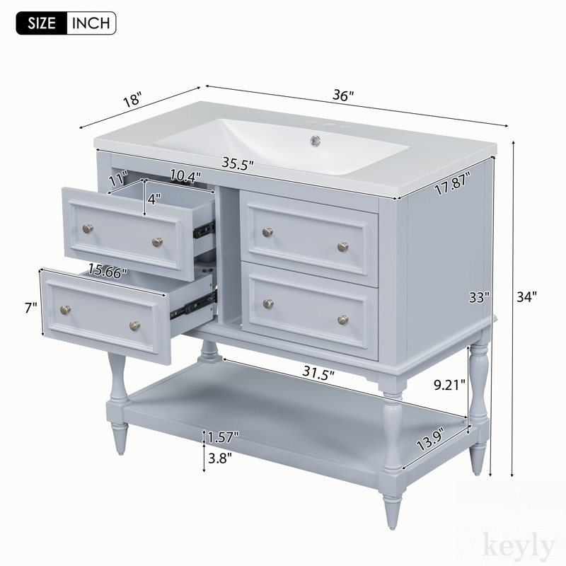 Meuble-lavabo simple 36 po avec plateau en résine Dontrey, Bleu