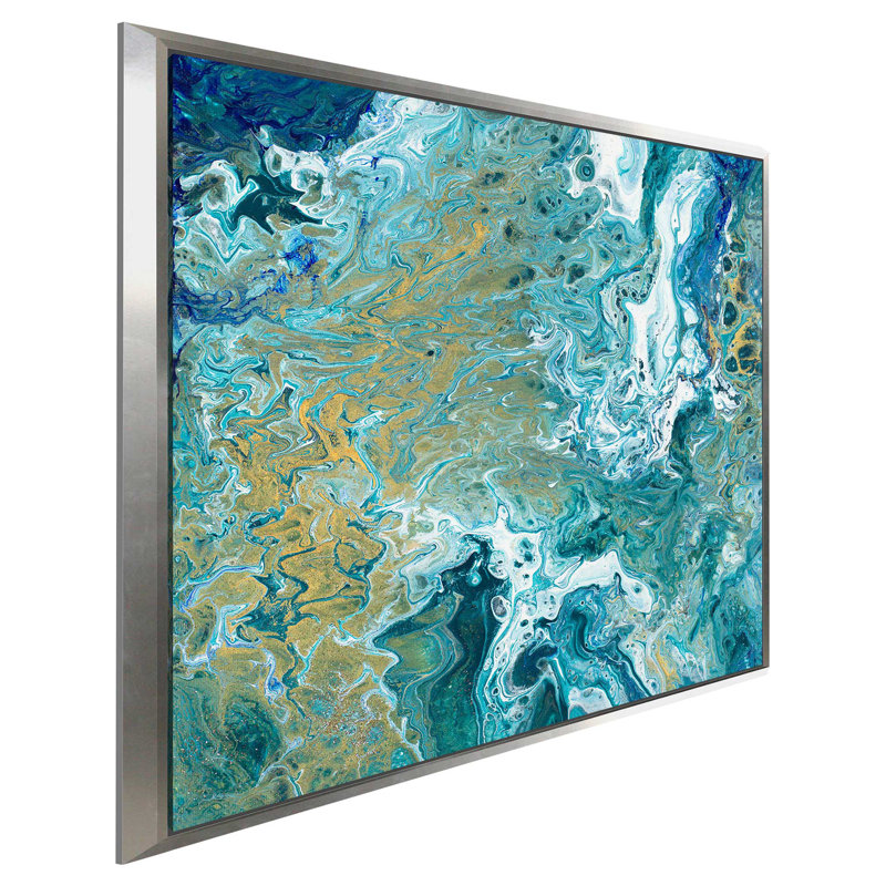 « earth essence i », reproduction de peinture à l’huile sur toile, H 21,5 po x l 21,5 po x P 2 po, Cadre flottant argent