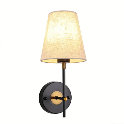 1 - Light Rustic Bath Sconce Wall Light With Linen Beige Fabric Lampshade, Modern Wall Sconces For Toilet, Hallway, Staircase