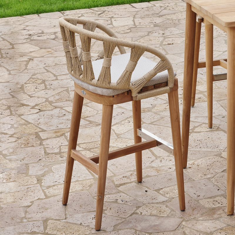 Krabi Outdoor Teak Bar Stool, Canvas Natural Sunbrella® Canvas