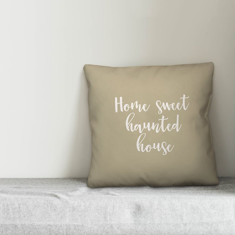  Housse et insert de coussin carré Home Sweet Haunted House, Beige, Coussin décoratif