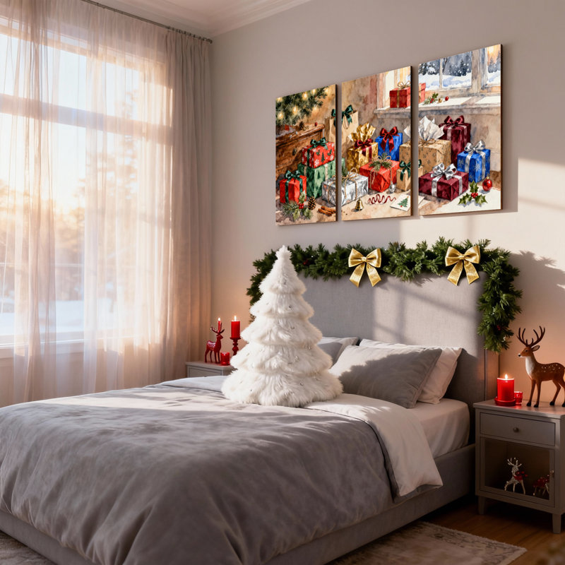 Cadeaux de Noël sous un arbre, ensemble de 3 impressions sur toile, H 24 po x l 48 po