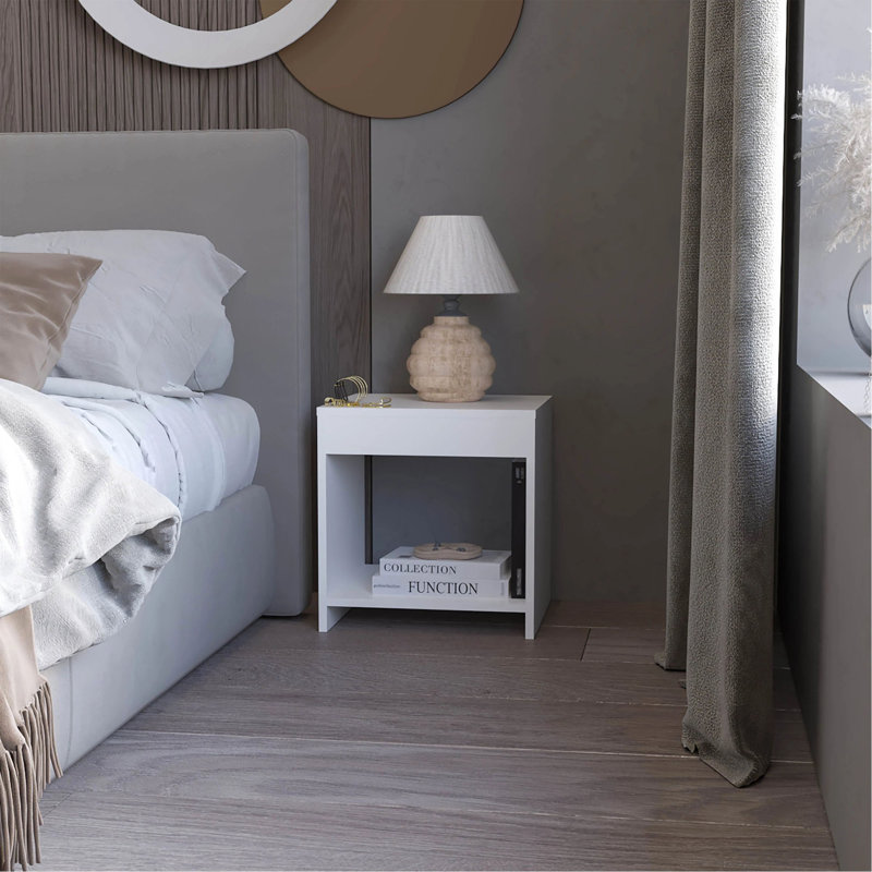 Table de chevet avec rangement ouvert, Blanc