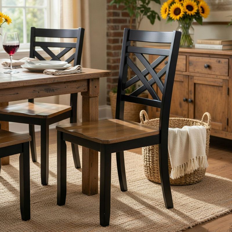 Ensemble de 2 chaises d'appoint Teny, dossier en treillis, siège à comptoir, brun et noir