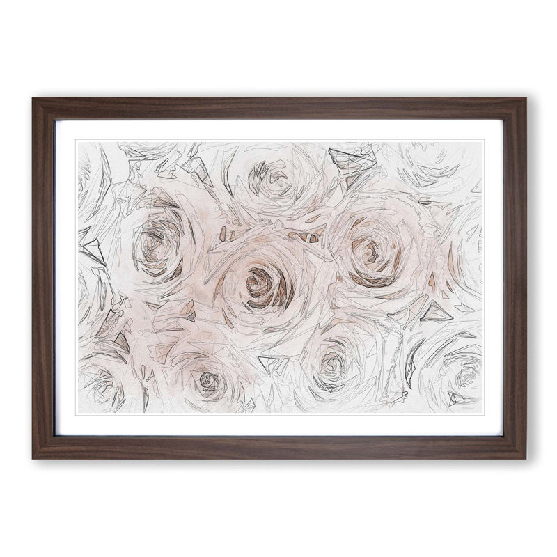 Wall of Pink Roses in Abstract - Picture Frame Graphic Art Print, 60cm H x 91cm W x 2cm D, Walnut