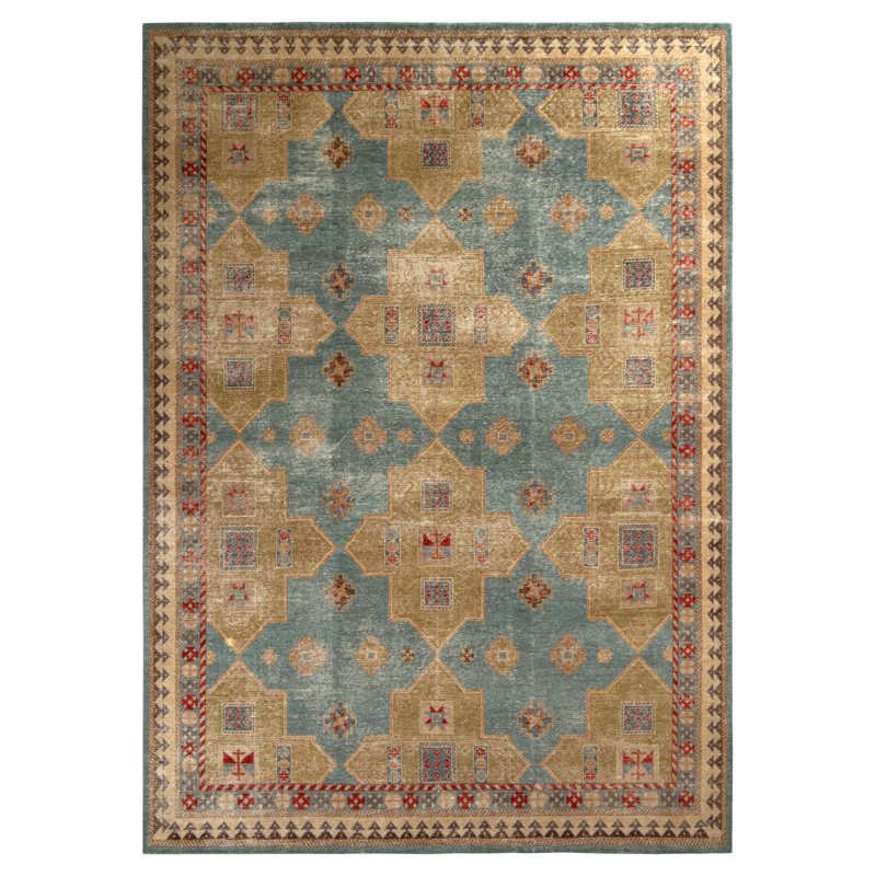 Distressed Homage Handmade Kilim Wool Geometric Area Rug, Rectangle 9' x 12'