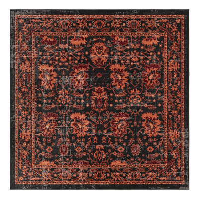 Floral Black Area Rug