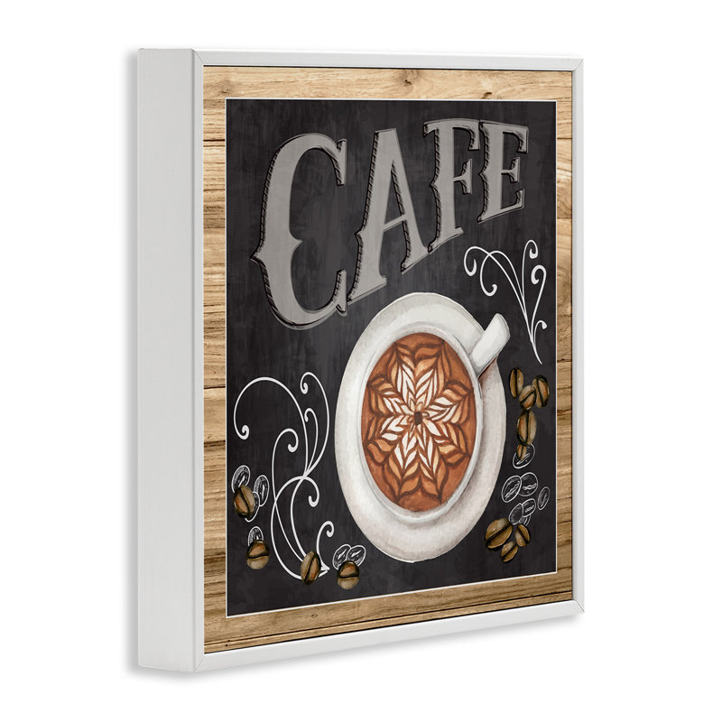 Motif de grains de café en forme de tableau noir au café, Giclée encadrée blanc bord de mer, L 24 po x H 24 po