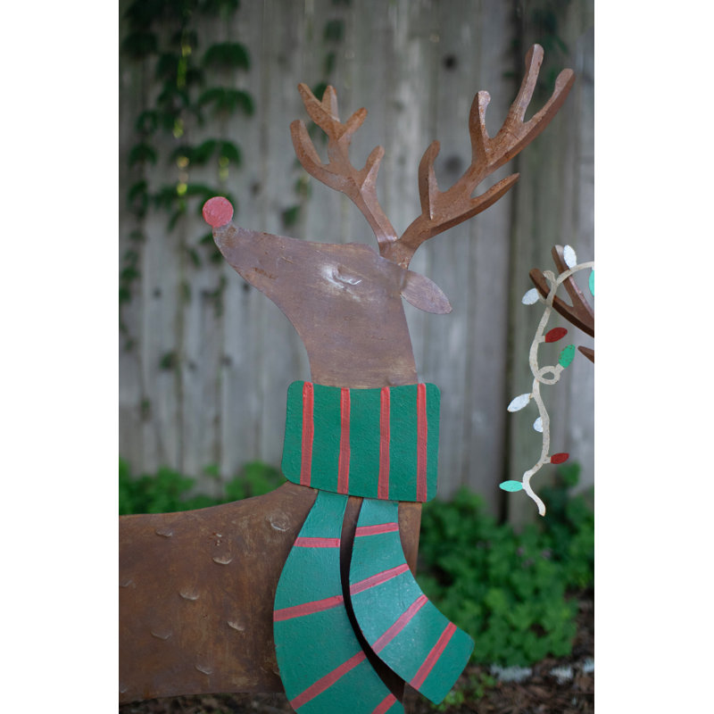 SET OF TWO PAINTED METAL DEER YARD ART