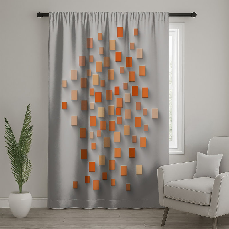 Rideaux carrés orange et beige, voilages abstraits et voilages occultants - 1 panneau, 50" x 80" - 1 Panel, Sheer