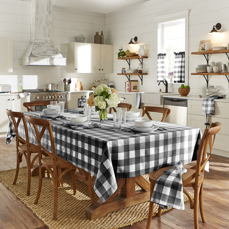 Skookum Buffalo Check Tablecloth, Black/White, 70" L x 52" W