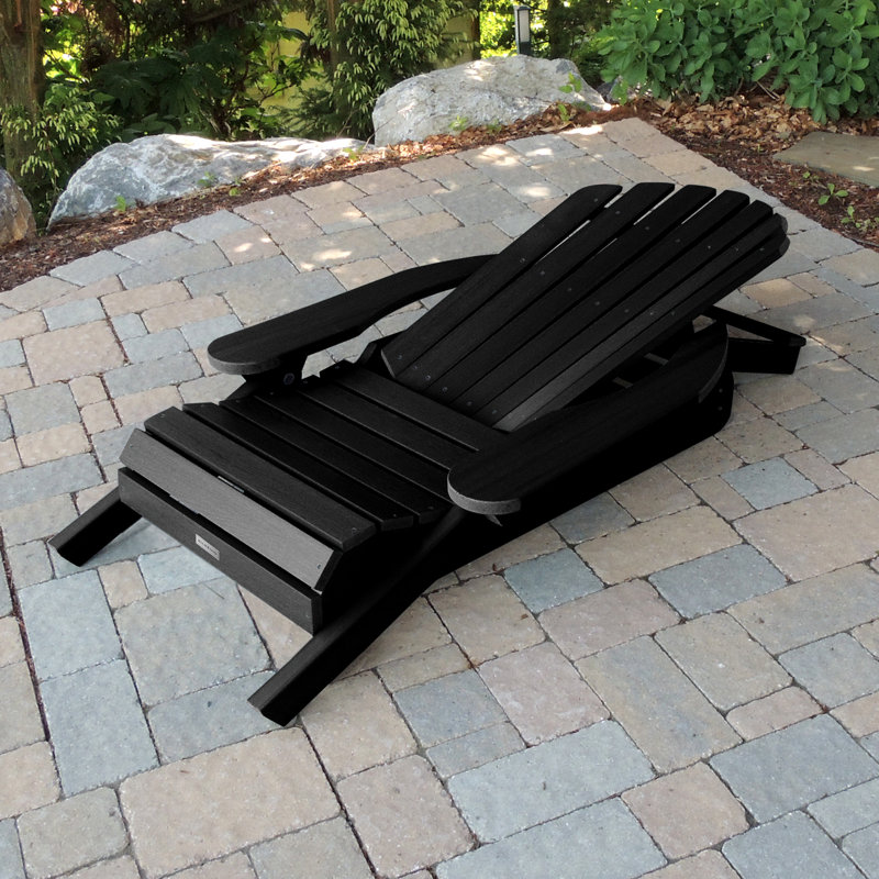 Anette Plastic Folding and Reclining Adirondack Chair, Black