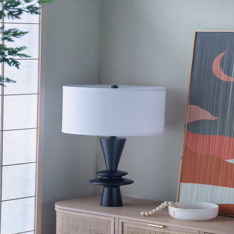 Lampe de table, lampe de table en aluminium D15x26,7 "avec deux accents de disques variés et abat-jour blanc (assemblage de l'abat-jour requis), lampe de table