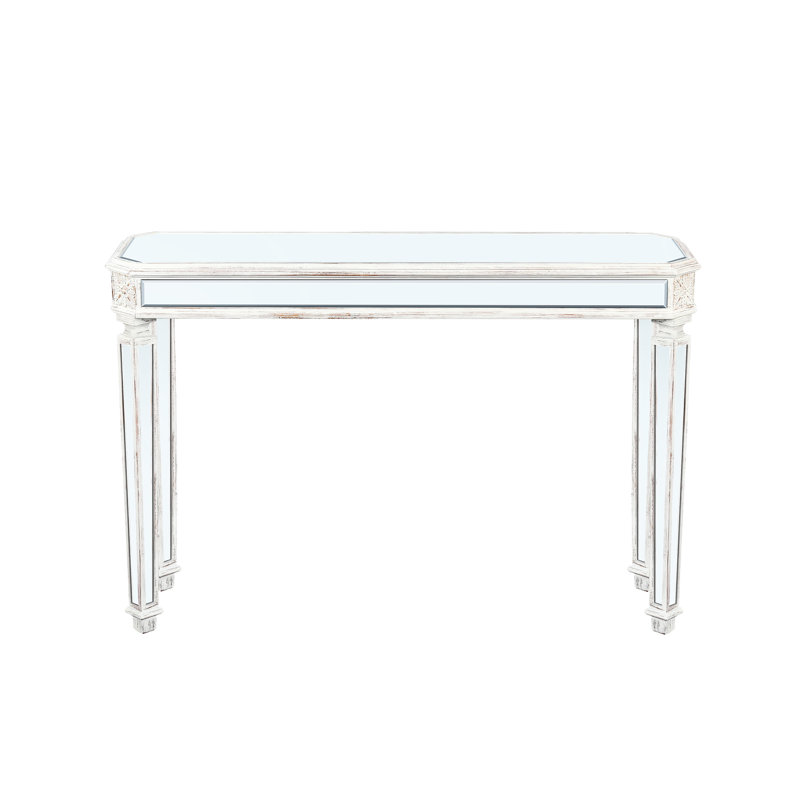 Console miroir de style vintage pour salon - Triangulaire, facile à désinfecter, 122 cm (l) x 83 cm (h) x 36 cm (p), table d'appoint en bois massif, allure élégante