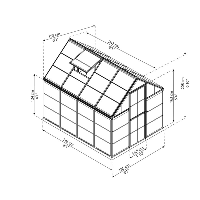 Harmony Greenhouse 6 x 4, 208cm H x 185cm W x 247cm D, Grey