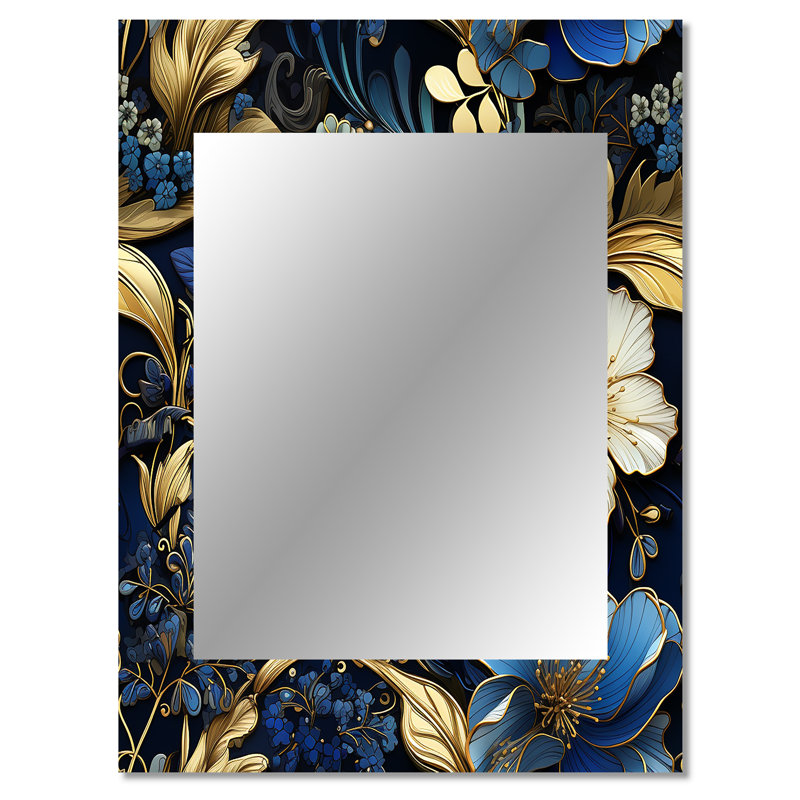 Motif victorien cobalt bleu nouveau vignes - grand miroir floral, décor de miroir mural traditionnel traditionnel