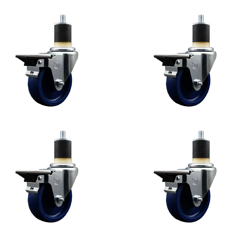 Ensemble de roulettes extensibles pivotantes en poly avec frein SCC PLB 4 po x 1-7 / 8 po