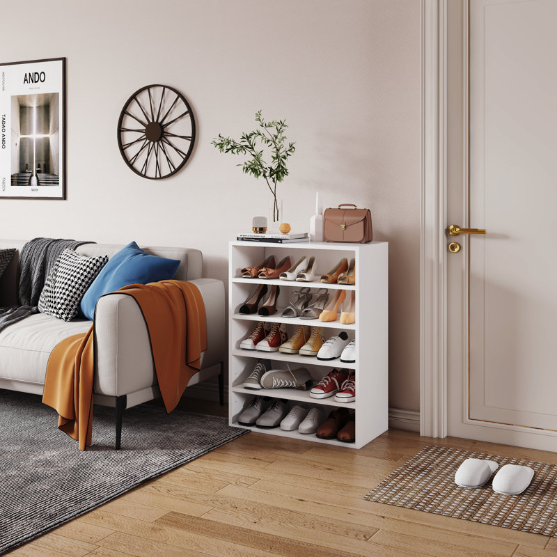 Latitude RunÂ® Shoes Rack, Free Standing Wood Closet Organizer Unit, Ivory White, 31.5" H x 17.7" W x 12" D