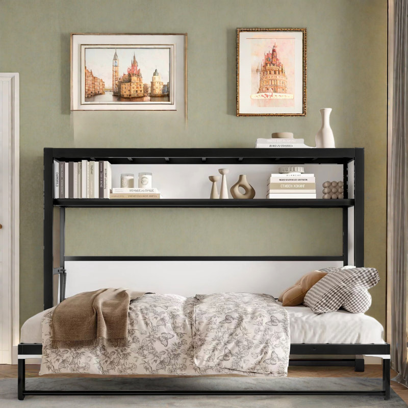 Lit escamotable avec tablettes Murphy, Blanc / Blanc