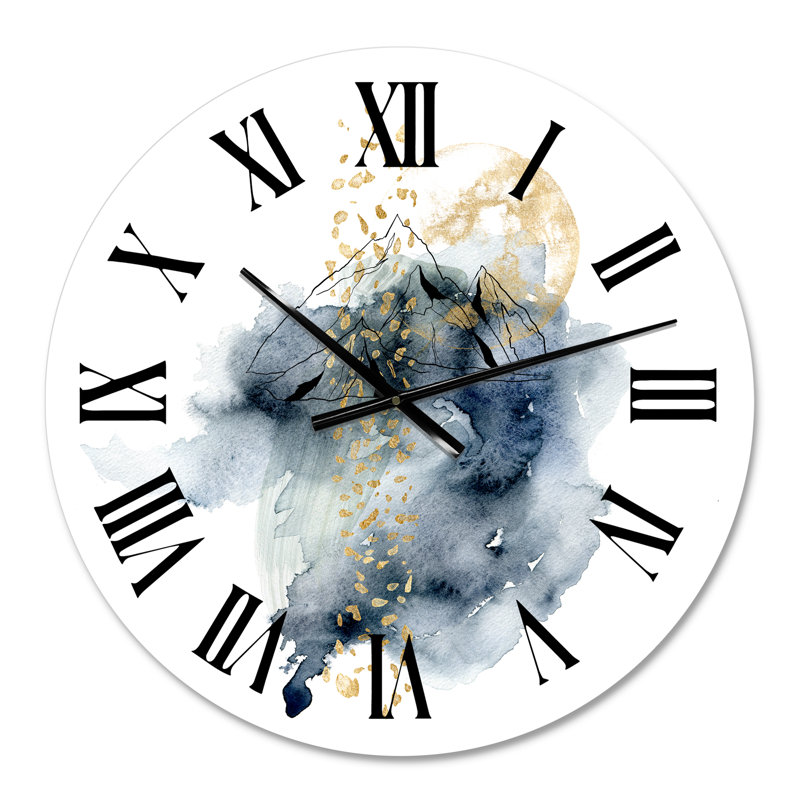 Minimalistic Landscape of Mountains With Moon - Modern wall clock, Small