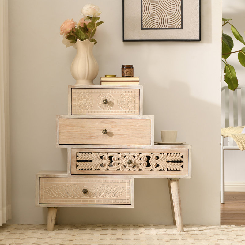 Cayden Farmhouse 4-Drawer Rustic Wood Accent Chest,Handcrafted Cabinet, Natural