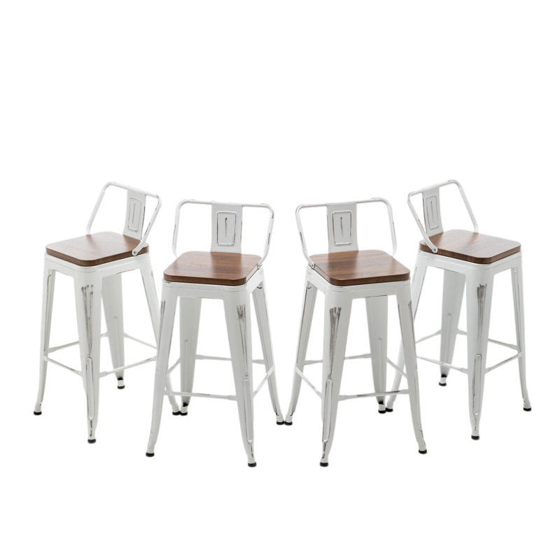 Aleha Swivel Counter Stool with Metal Frame, Bar Stool (30" Seat Height), Walnut Wood/White Frame