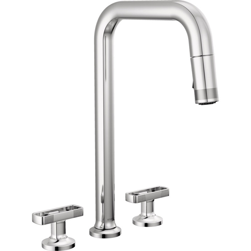 Kintsu® Widespread Pull-Down Faucet With Square Spout, Lumicoat® Chrome, Knob Handle