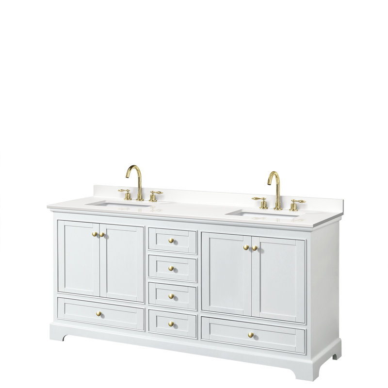 Meuble-lavabo double autoportant 60 po Deborah, Quartz blanc, Espresso foncé, Chrome poli