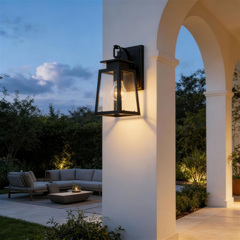Schlesinger Black Steel with Clear Glass Outdoor Wall Light