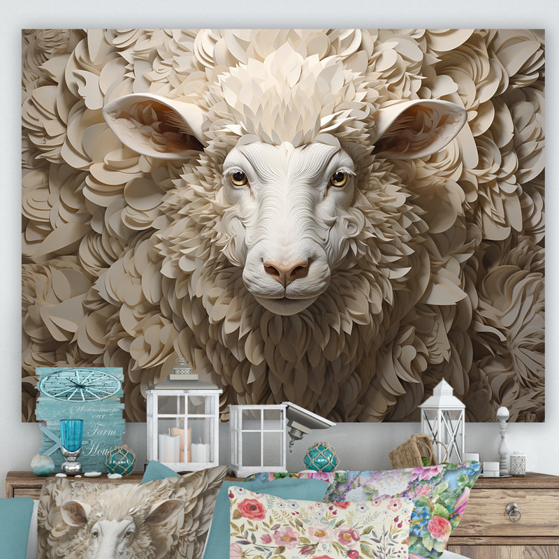Cozy beige minimalisme mouton I sur toile, Toile tendue, H 12 po x l 20 po