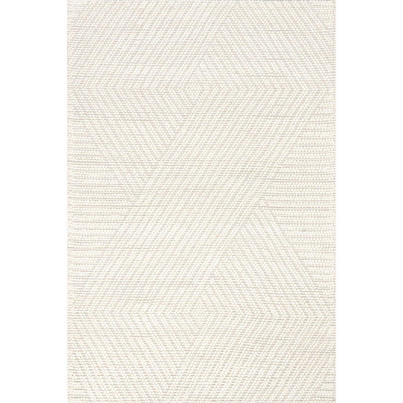 Ivory Geometric Flat Woven Wool Rug, 4' x 6'