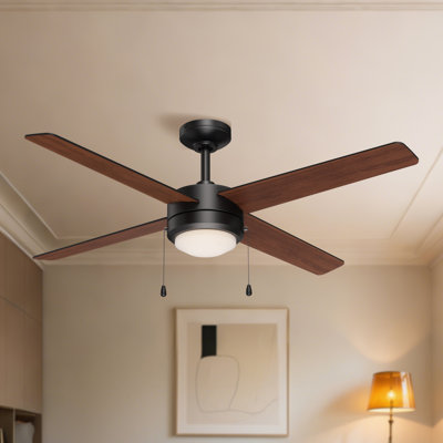 Jet4 52" Indoor Matte Black Ceiling Fan with Reversible Walnut/Black Blades, LED Light